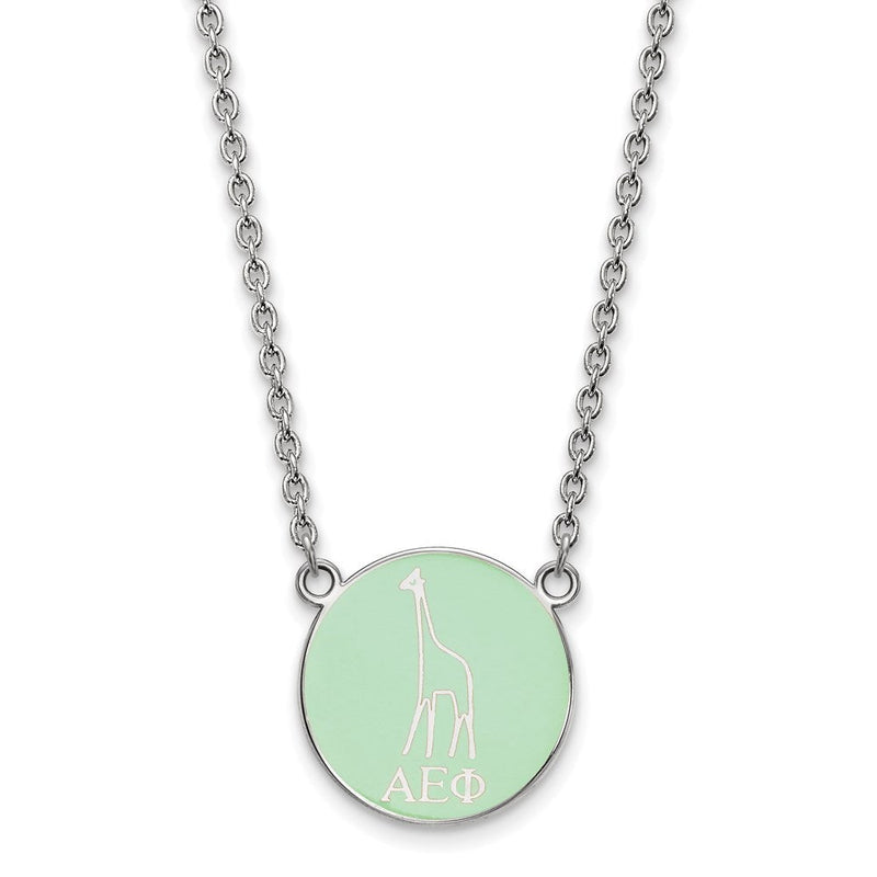 Sterlingsilber Rhodiniert Logoart Alpha Epsilon Phi Sorority Symbol Klein Farbe Emaille Anhänger 18 Zoll Halskette