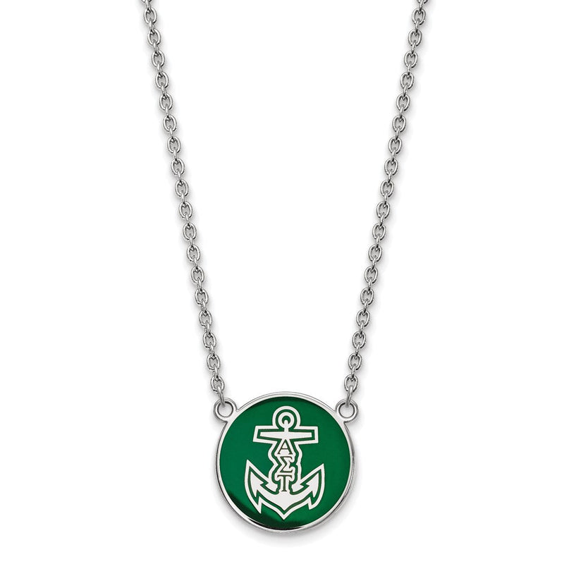 Sterlingsilber Rhodiniert Logoart Alpha Sigma Tau Sorority Symbol Groß Farbe Emaille Anhänger 18 Zoll Halskette