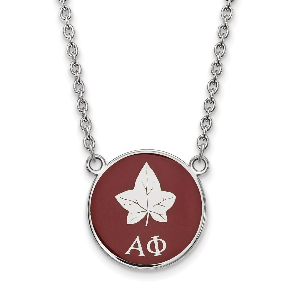 Sterlingsilber Rhodiniert Logoart Alpha Phi Sorority Symbol Klein Farbe Emaille Anhänger 18 Zoll Halskette