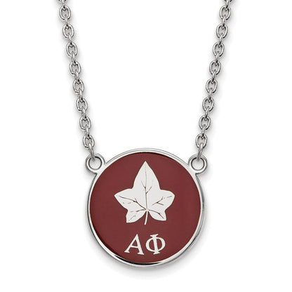 Sterlingsilber Rhodiniert Logoart Alpha Phi Sorority Symbol Klein Farbe Emaille Anhänger 18 Zoll Halskette