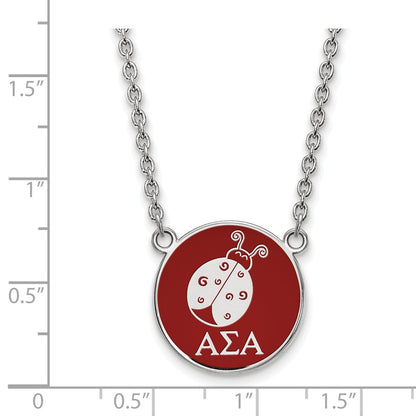 Sterlingsilber Rhodiniert Logoart Alpha Sigma Sorority Symbol Groß Farbe Emaille Anhänger 18 Zoll Halskette