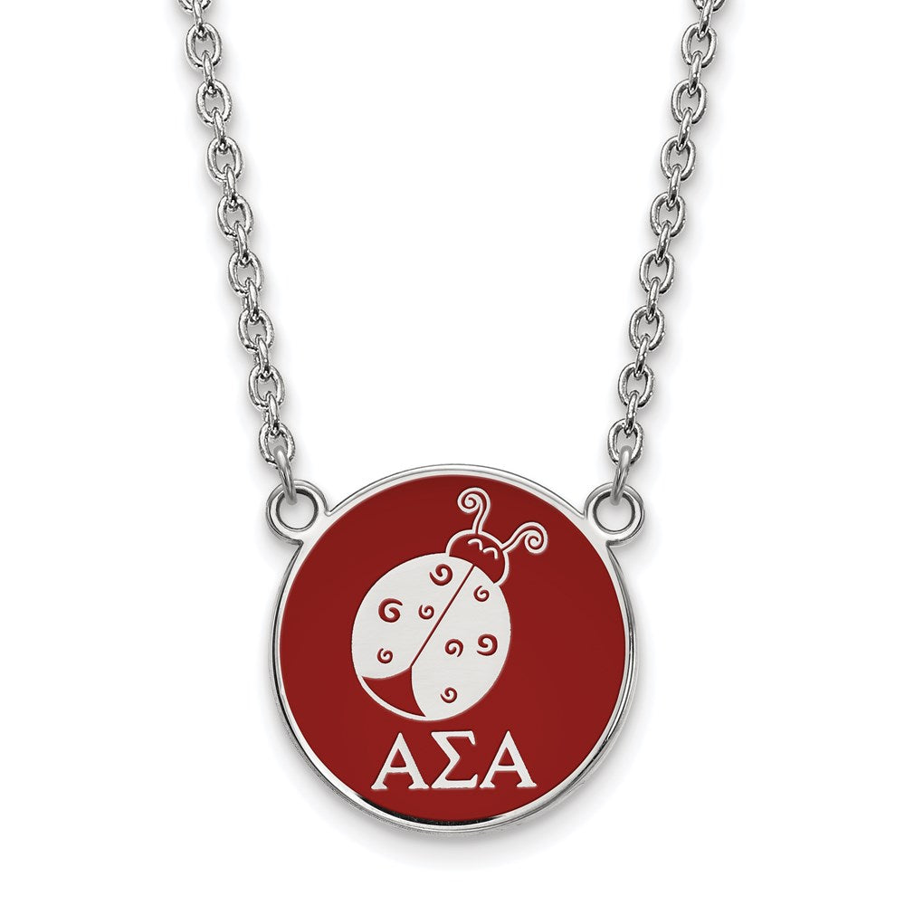 Sterlingsilber Rhodiniert Logoart Alpha Sigma Sorority Symbol Groß Farbe Emaille Anhänger 18 Zoll Halskette