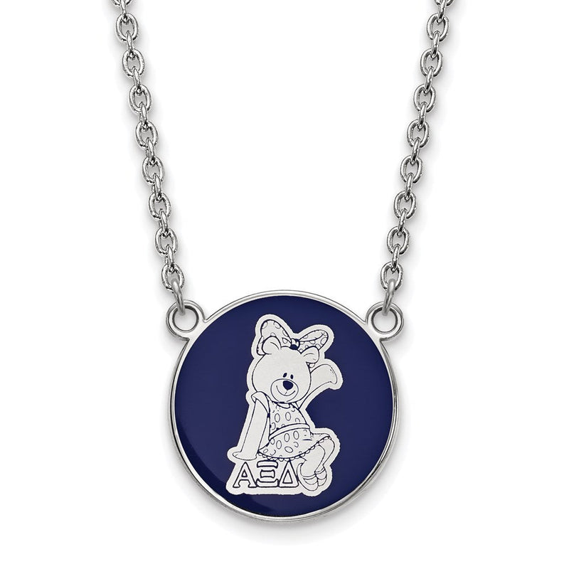 Sterlingsilber Rhodiniert Logoart Alpha Xi Delta Sorority Symbol Groß Farbe Emaille Anhänger 18 Zoll Halskette