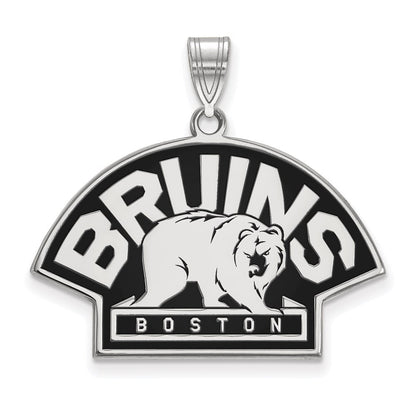Sterlingsilber Rhodiniert Nhl Logoart Boston Bruins Groß Emailliert Anhänger