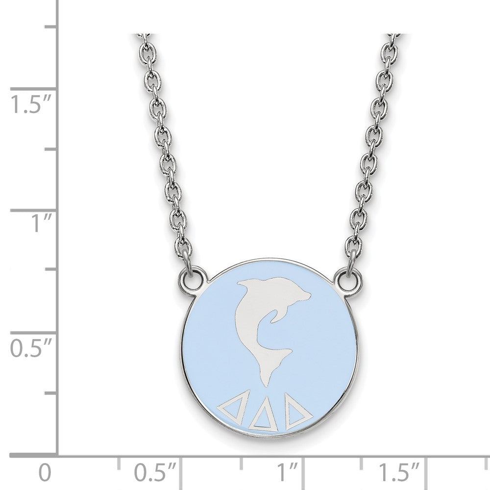 Sterlingsilber Rhodiniert Logoart Delta Sorority Symbol Groß Farbe Emaille Anhänger 18 Zoll Halskette