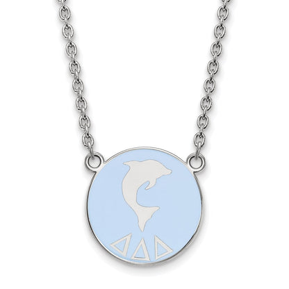 Sterlingsilber Rhodiniert Logoart Delta Sorority Symbol Groß Farbe Emaille Anhänger 18 Zoll Halskette