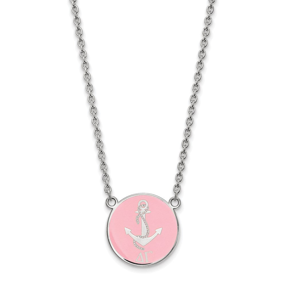 Sterlingsilber Rhodiniert Logoart Delta Gamma Sorority Symbol Groß Farbe Emaille Anhänger 18 Zoll Halskette