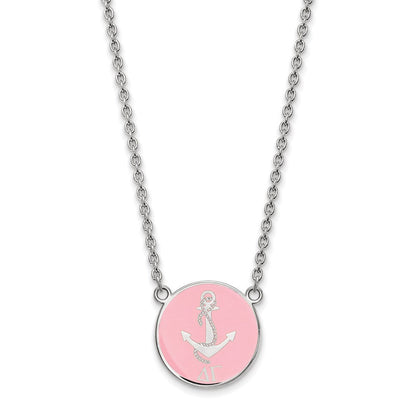 Sterlingsilber Rhodiniert Logoart Delta Gamma Sorority Symbol Groß Farbe Emaille Anhänger 18 Zoll Halskette