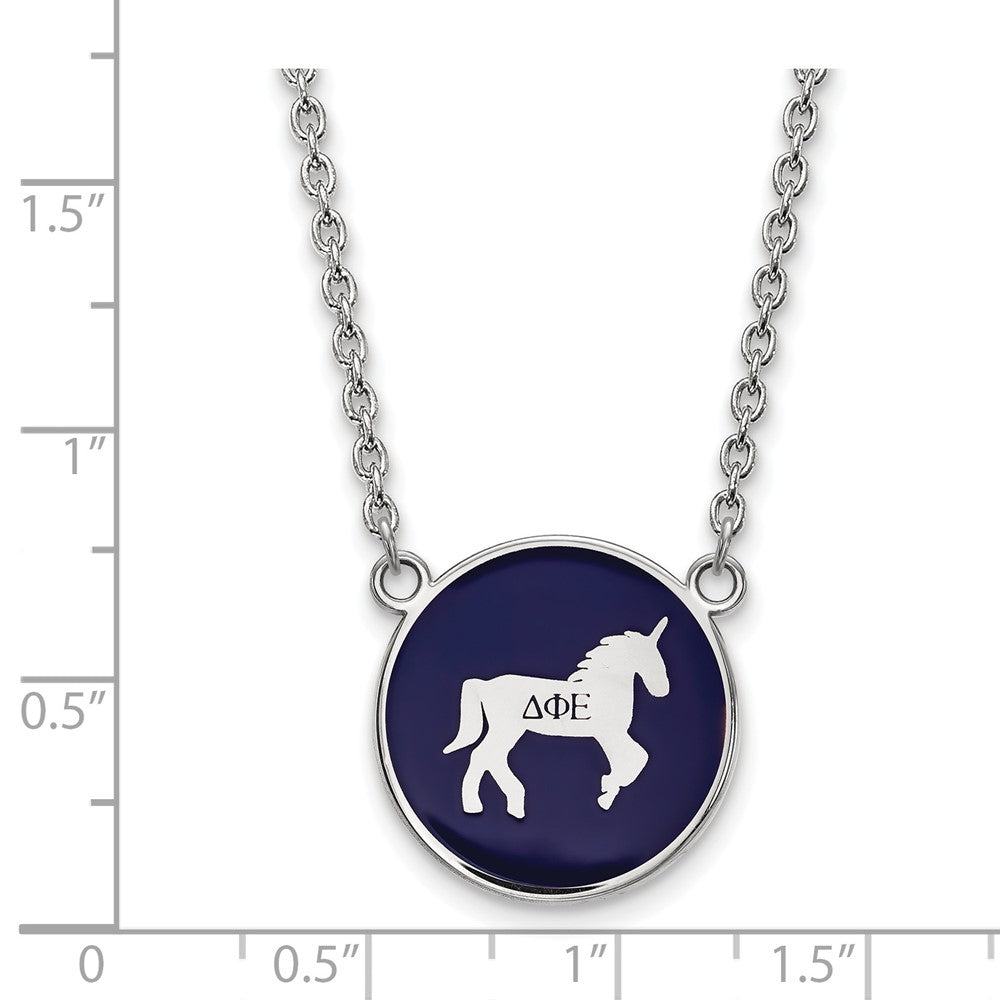 Sterlingsilber Rhodiniert Logoart Delta Phi Epsilon Sorority Symbol Groß Farbe Emaille Anhänger 18 Zoll Halskette