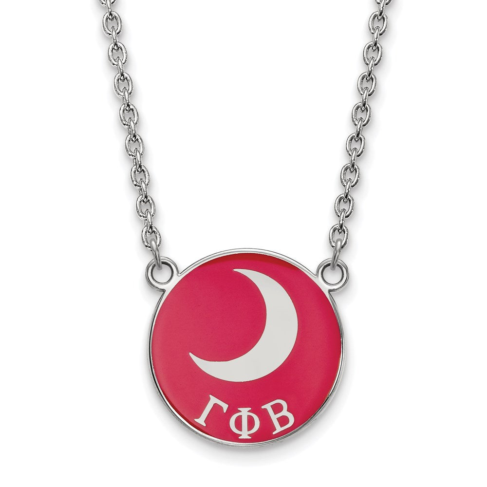 Sterlingsilber Rhodiniert Logoart Gamma Phi Beta Sorority Symbol Groß Farbe Emaille Anhänger 18 Zoll Halskette
