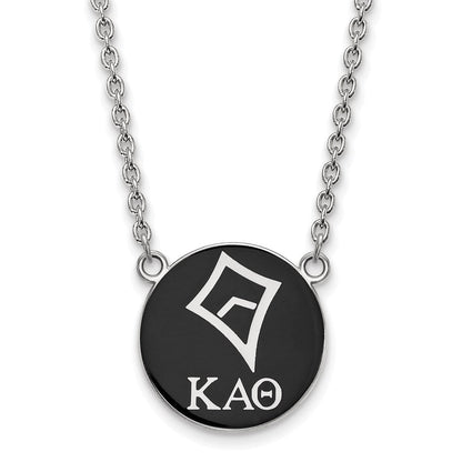 Sterlingsilber Rhodiniert Logoart Kappa Alpha Theta Sorority Symbol Groß Farbe Emaille Anhänger 18 Zoll Halskette