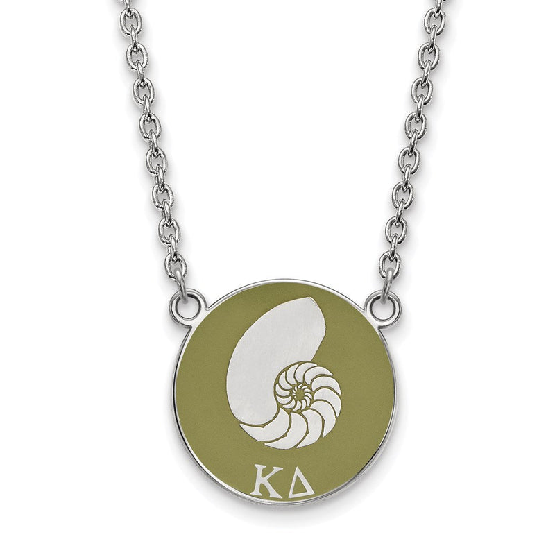 Sterlingsilber Rhodiniert Logoart Kappa Delta Sorority Symbol Groß Farbe Emaille Anhänger 18 Zoll Halskette