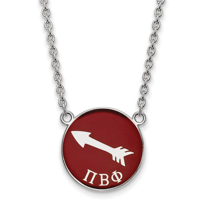 Sterlingsilber Rhodiniert Logoart Pi Beta Phi Sorority Symbol Groß Farbe Emaille Anhänger 18 Zoll Halskette