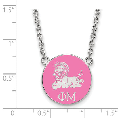 Sterlingsilber Rhodiniert Logoart Phi Mu Sorority Symbol Klein Farbe Emaille Anhänger 18 Zoll Halskette