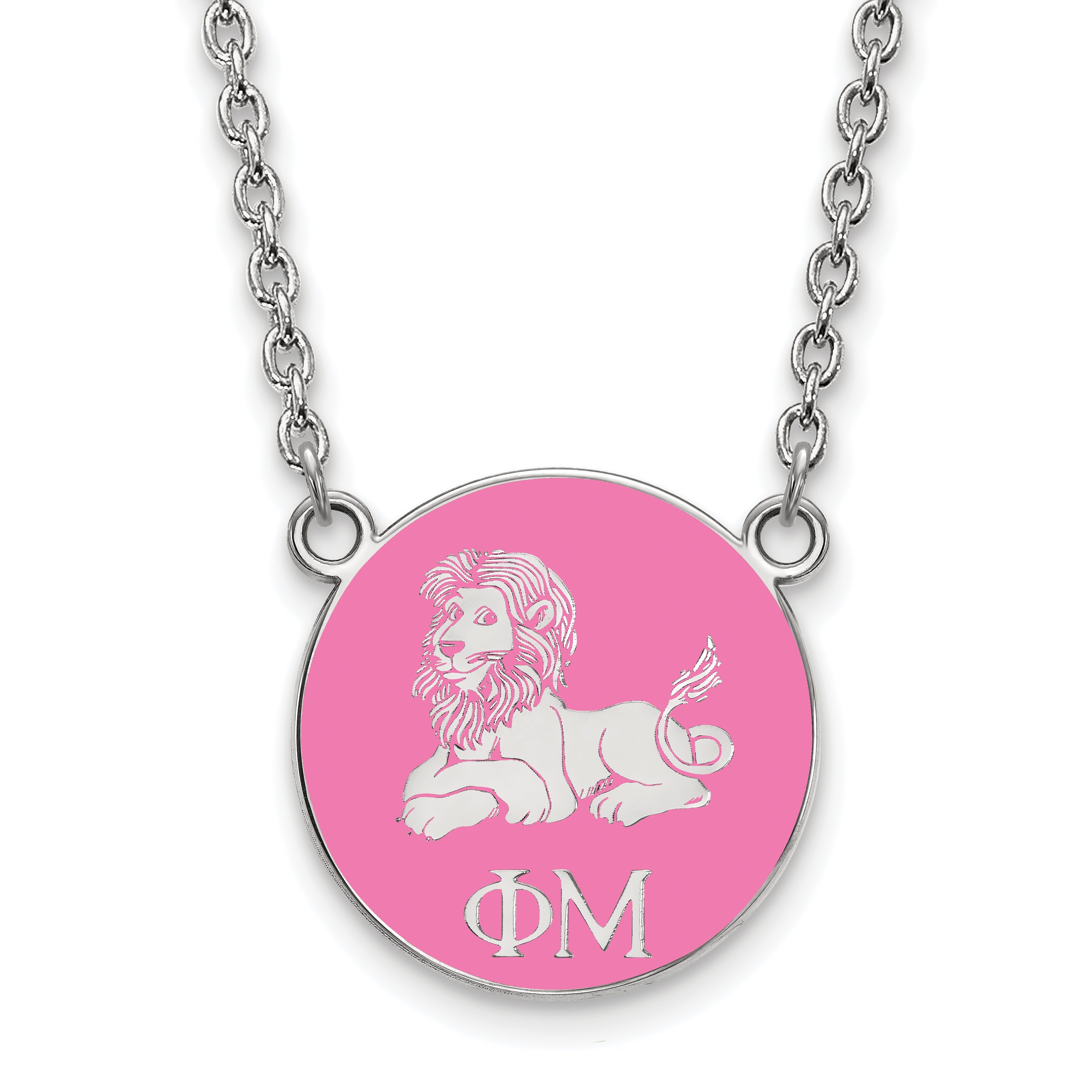 Sterlingsilber Rhodiniert Logoart Phi Mu Sorority Symbol Klein Farbe Emaille Anhänger 18 Zoll Halskette