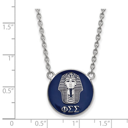 Sterlingsilber Rhodiniert Logoart Phi Sigma Sorority Symbol Groß Farbe Emaille Anhänger 18 Zoll Halskette