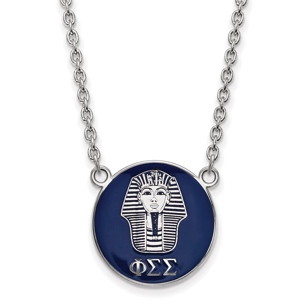 Sterlingsilber Rhodiniert Logoart Phi Sigma Sorority Symbol Groß Farbe Emaille Anhänger 18 Zoll Halskette