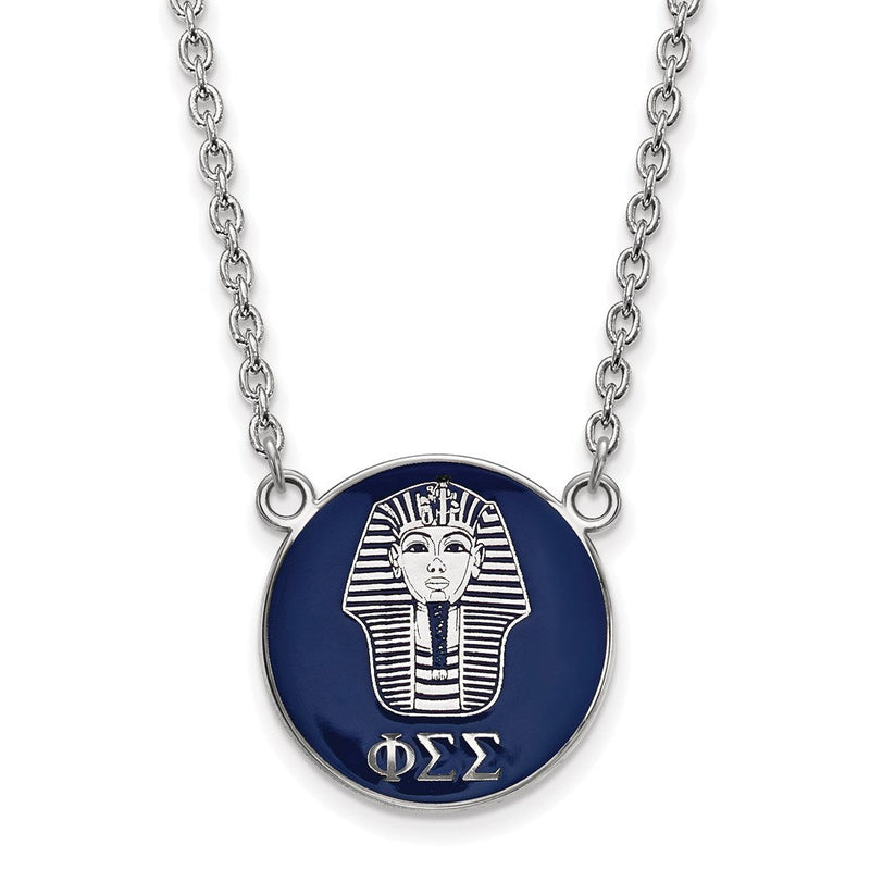 Sterlingsilber Rhodiniert Logoart Phi Sigma Sorority Symbol Groß Farbe Emaille Anhänger 18 Zoll Halskette