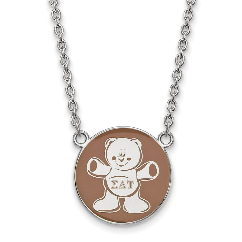Sterlingsilber Rhodiniert Logoart Sigma Delta Tau Sorority Symbol Groß Farbe Emaille Anhänger 18 Zoll Halskette
