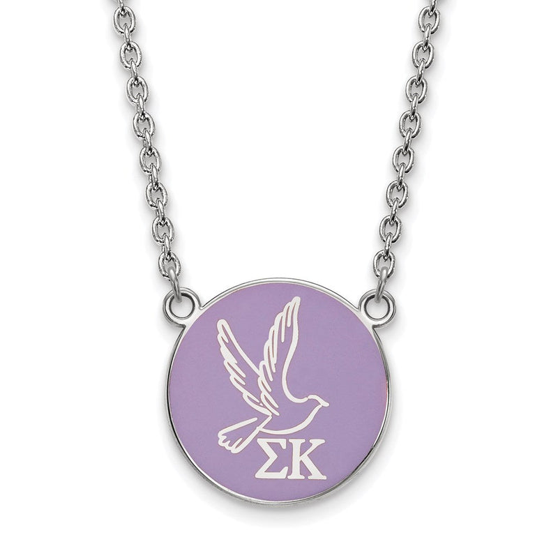 Sterlingsilber Rhodiniert Logoart Sigma Kappa Sorority Symbol Groß Farbe Emaille Anhänger 18 Zoll Halskette