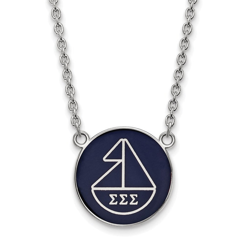 Sterlingsilber Rhodiniert Logoart Sigma Sorority Symbol Groß Farbe Emaille Anhänger 18 Zoll Halskette