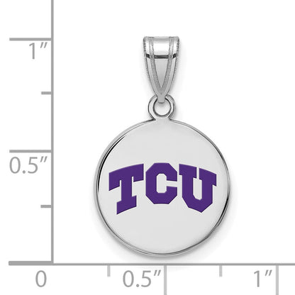 Sterlingsilber Rhodiniert Logoart Texas Christlich University T C U Mittel Emailliert Plättchen Anhänger