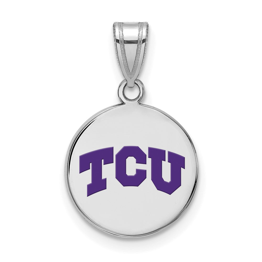Sterlingsilber Rhodiniert Logoart Texas Christlich University T C U Mittel Emailliert Plättchen Anhänger