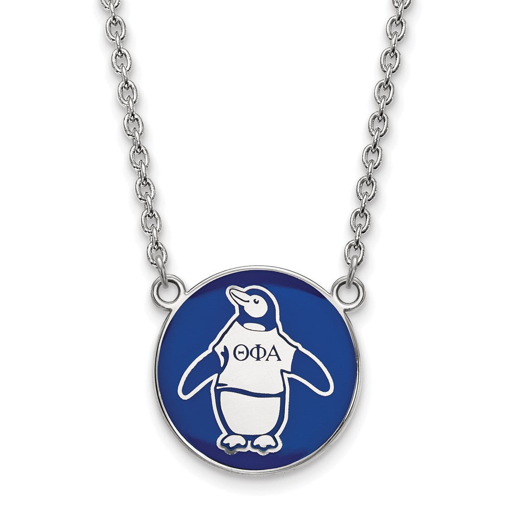 Sterlingsilber Rhodiniert Logoart Theta Phi Alpha Sorority Symbol Groß Farbe Emaille Anhänger 18 Zoll Halskette