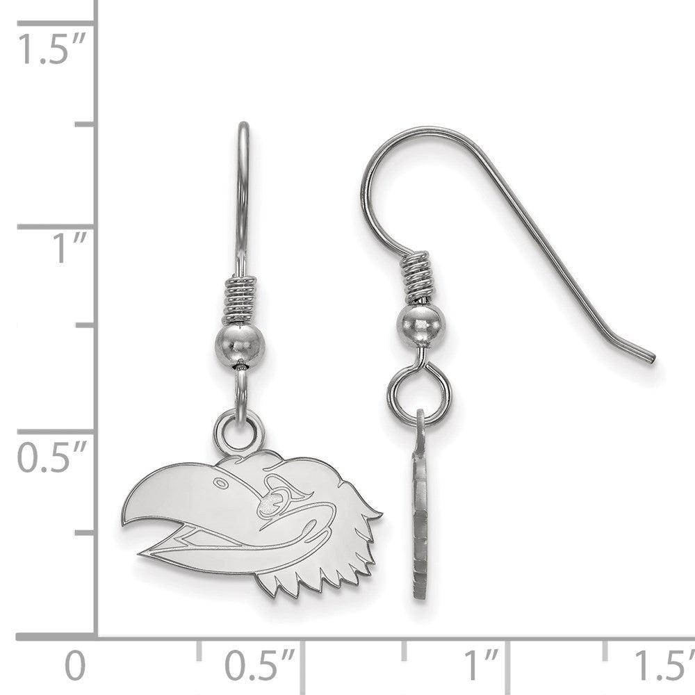 Sterlingsilber Rhodiniert Logoart University Of Kansas Jayhawk Extra Klein Hängend Draht Ohrringe