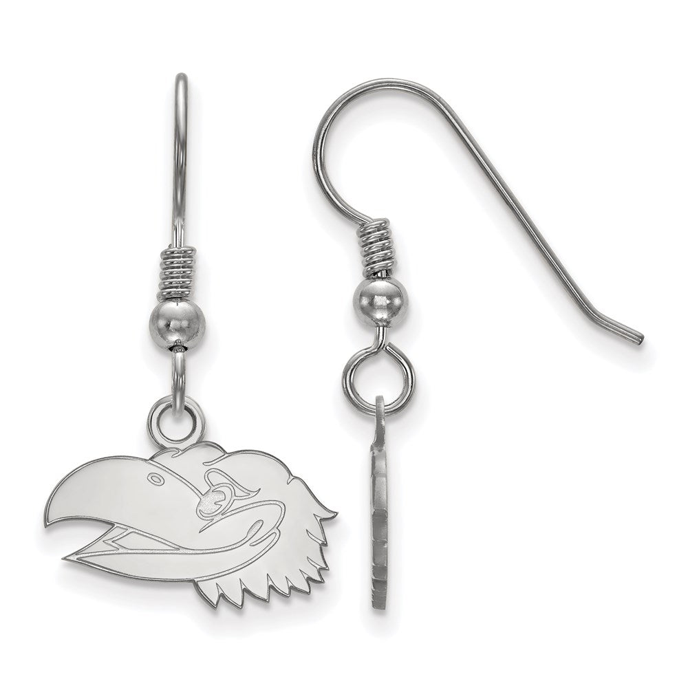 Sterlingsilber Rhodiniert Logoart University Of Kansas Jayhawk Extra Klein Hängend Draht Ohrringe