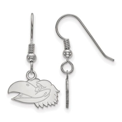 Sterlingsilber Rhodiniert Logoart University Of Kansas Jayhawk Extra Klein Hängend Draht Ohrringe