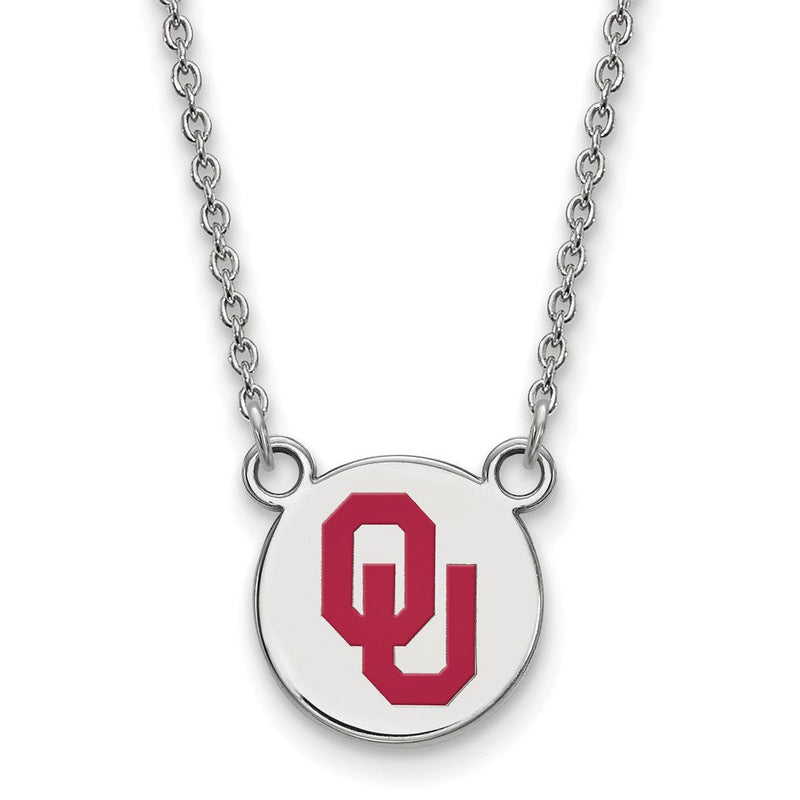 Sterlingsilber Rhodiniert Logoart University Of Oklahoma O U Klein Emailliert Plättchen Anhänger 18 Zoll Halskette