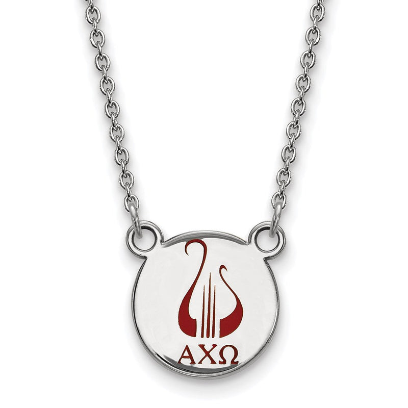 Sterlingsilber Rhodiniert Logoart Alpha Chi Omega Sorority Symbol Klein Farbe Emaille Anhänger 18 Zoll Halskette