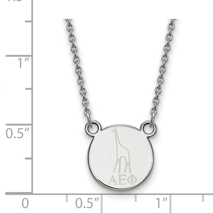Sterlingsilber Rhodiniert Logoart Alpha Epsilon Phi Sorority Symbol Extra Klein Farbe Emaille Anhänger 18 Zoll Halskette