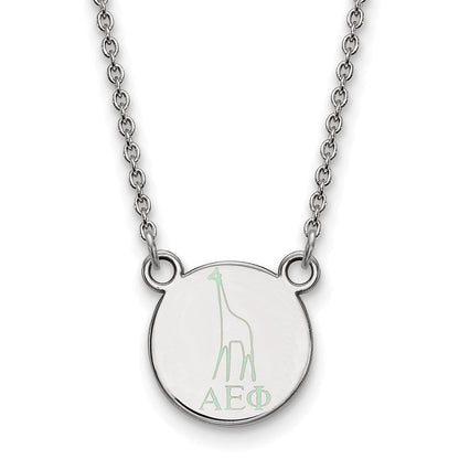 Sterlingsilber Rhodiniert Logoart Alpha Epsilon Phi Sorority Symbol Extra Klein Farbe Emaille Anhänger 18 Zoll Halskette