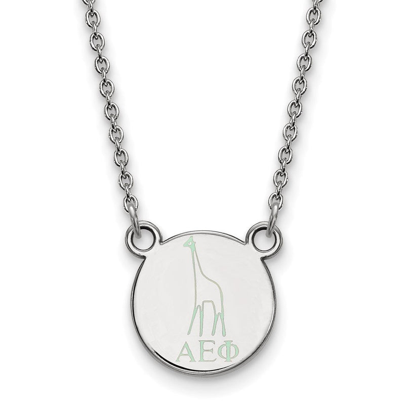 Sterlingsilber Rhodiniert Logoart Alpha Epsilon Phi Sorority Symbol Extra Klein Farbe Emaille Anhänger 18 Zoll Halskette