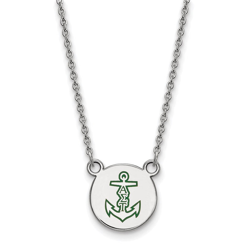 Sterlingsilber Rhodiniert Logoart Alpha Sigma Tau Sorority Symbol Klein Farbe Emaille Anhänger 18 Zoll Halskette