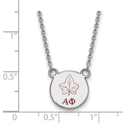 Sterlingsilber Rhodiniert Logoart Alpha Phi Sorority Symbol Klein Farbe Emaille Anhänger 18 Zoll Halskette