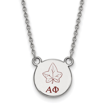 Sterlingsilber Rhodiniert Logoart Alpha Phi Sorority Symbol Klein Farbe Emaille Anhänger 18 Zoll Halskette