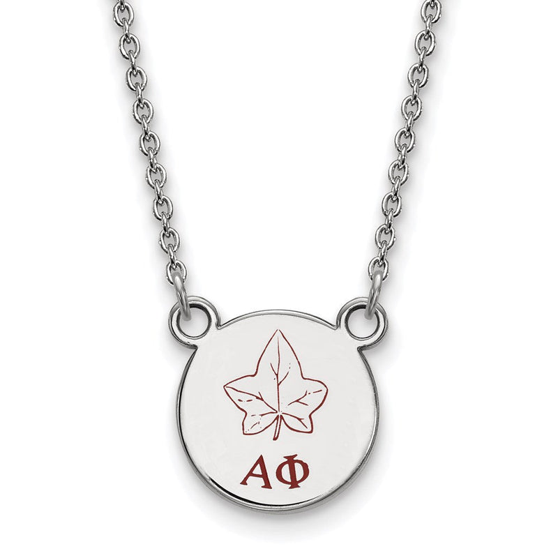 Sterlingsilber Rhodiniert Logoart Alpha Phi Sorority Symbol Klein Farbe Emaille Anhänger 18 Zoll Halskette