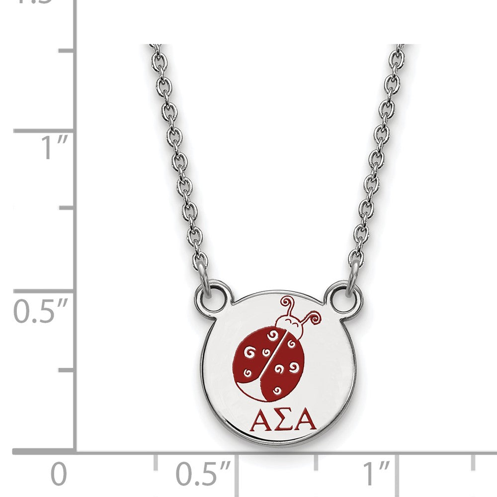 Sterlingsilber Rhodiniert Logoart Alpha Sigma Sorority Symbol Klein Farbe Emaille Anhänger 18 Zoll Halskette