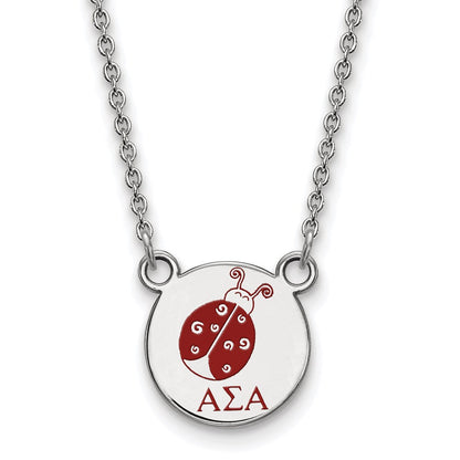 Sterlingsilber Rhodiniert Logoart Alpha Sigma Sorority Symbol Klein Farbe Emaille Anhänger 18 Zoll Halskette