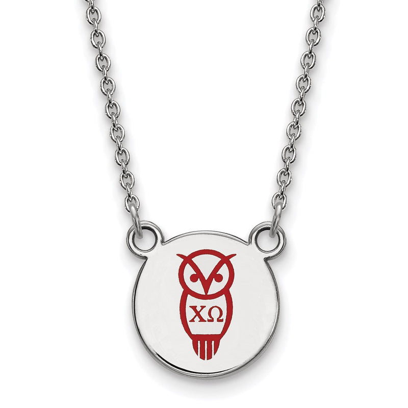 Sterlingsilber Rhodiniert Logoart Chi Omega Sorority Symbol Klein Farbe Emaille Anhänger 18 Zoll Halskette