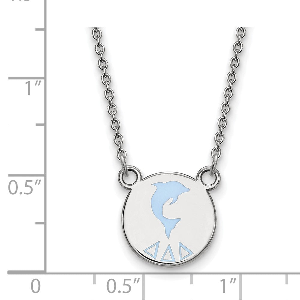 Sterlingsilber Rhodiniert Logoart Delta Sorority Symbol Klein Farbe Emaille Anhänger 18 Zoll Halskette