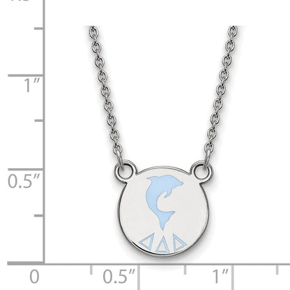 Sterlingsilber Rhodiniert Logoart Delta Sorority Symbol Klein Farbe Emaille Anhänger 18 Zoll Halskette