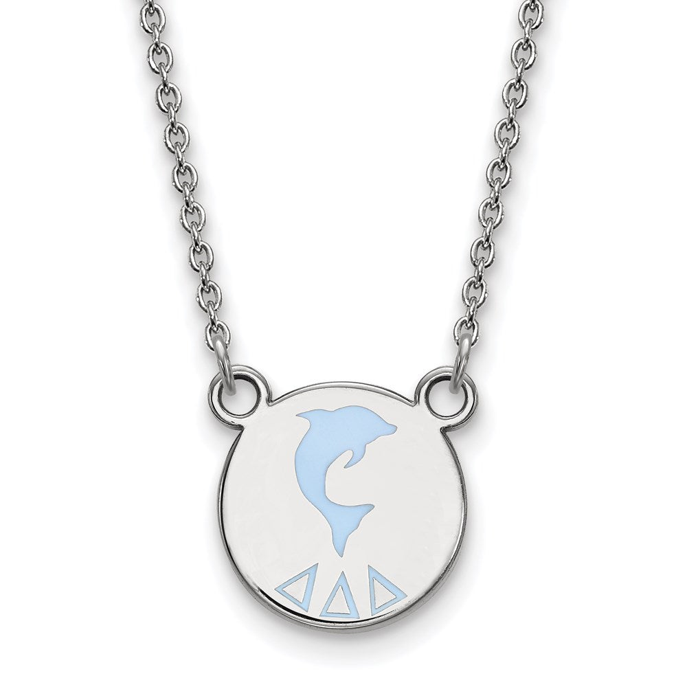 Sterlingsilber Rhodiniert Logoart Delta Sorority Symbol Klein Farbe Emaille Anhänger 18 Zoll Halskette