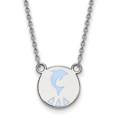 Sterlingsilber Rhodiniert Logoart Delta Sorority Symbol Klein Farbe Emaille Anhänger 18 Zoll Halskette