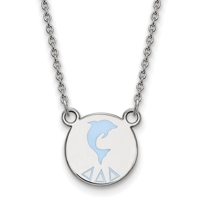 Sterlingsilber Rhodiniert Logoart Delta Sorority Symbol Klein Farbe Emaille Anhänger 18 Zoll Halskette