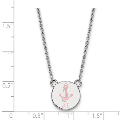 Sterlingsilber Rhodiniert Logoart Delta Gamma Sorority Symbol Klein Farbe Emaille Anhänger 18 Zoll Halskette
