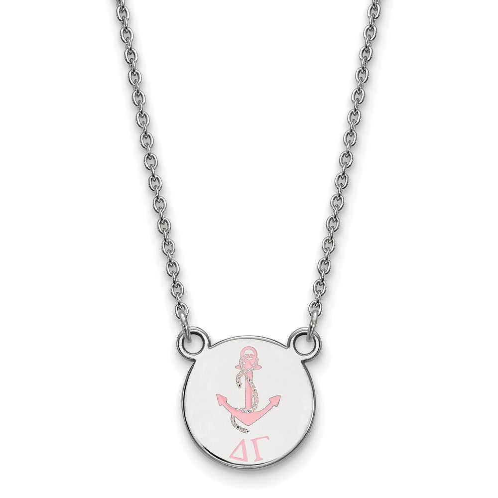 Sterlingsilber Rhodiniert Logoart Delta Gamma Sorority Symbol Klein Farbe Emaille Anhänger 18 Zoll Halskette
